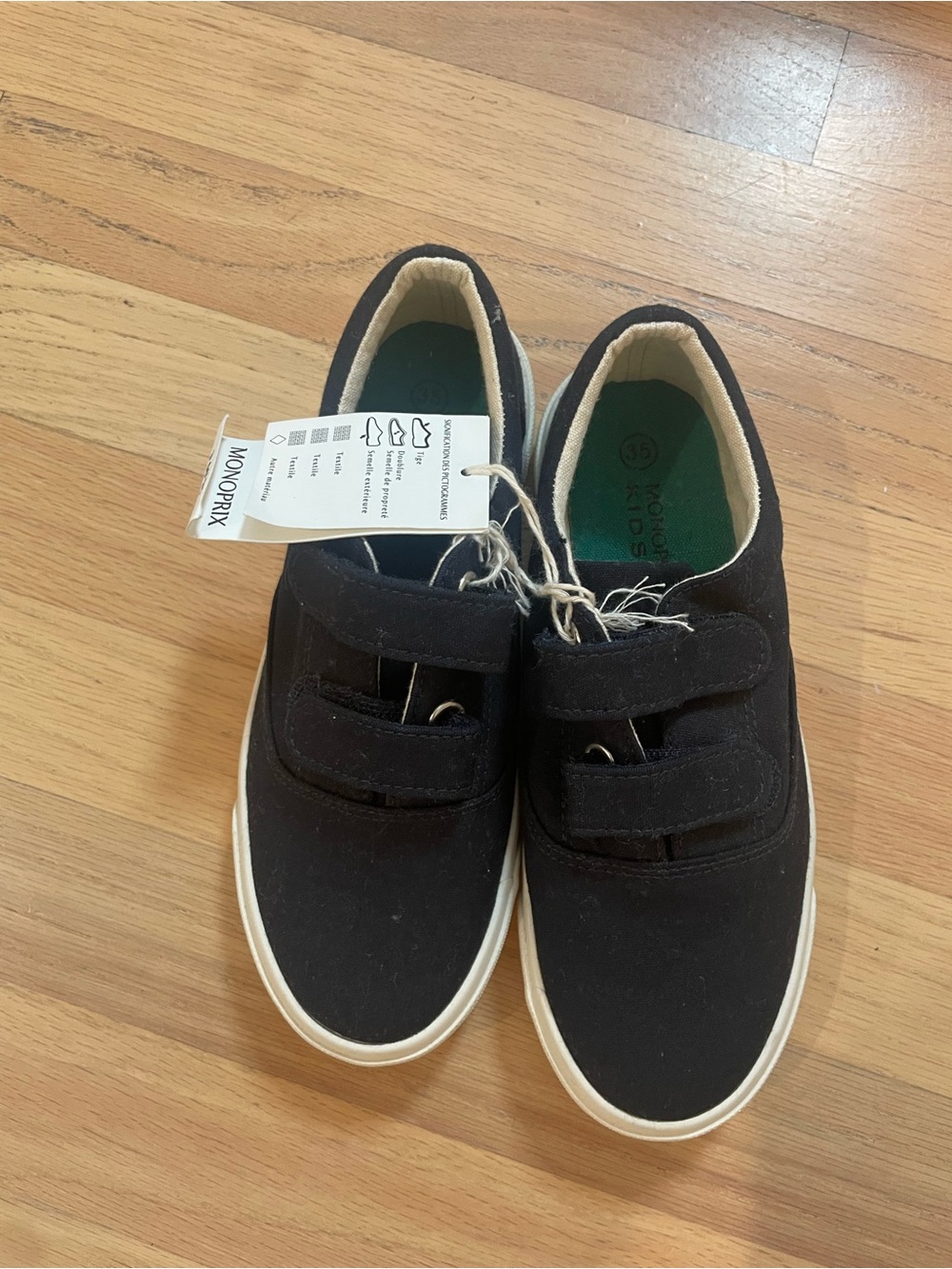 From Paris, France : Kids Black Canvas Velcro Slip-On Sneakers